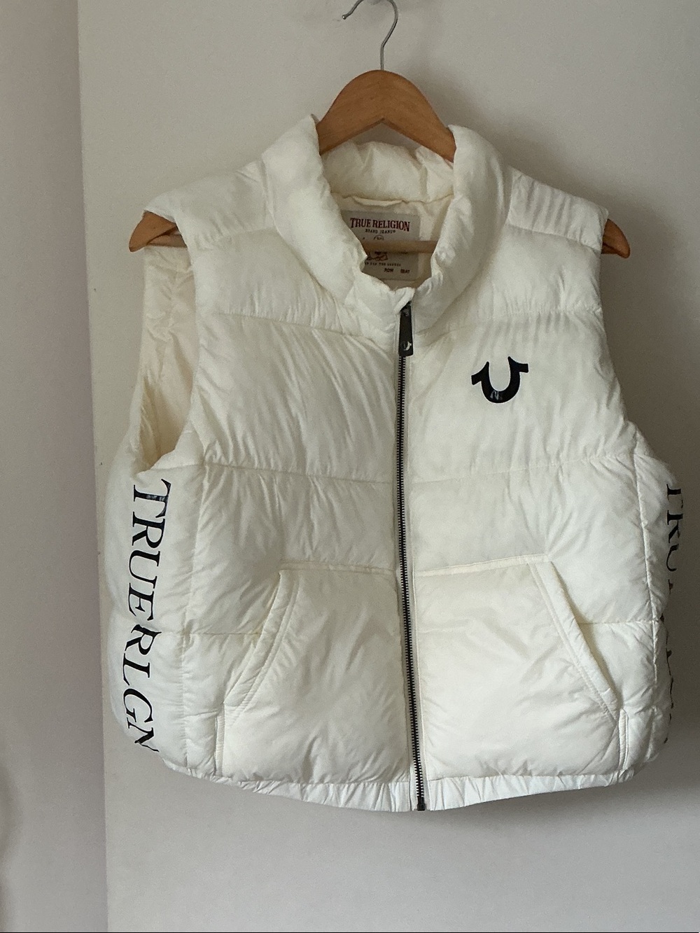 True Religion Women’s Cream Quilted Puffer Vest with Logo